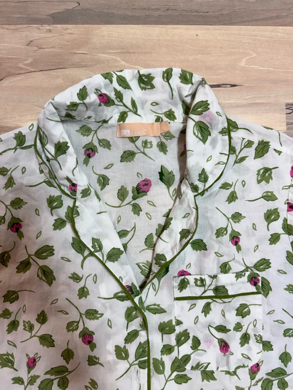 LA CERA White Floral Cotton Pajama Set 100% cotton